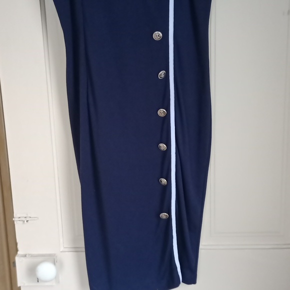 Glam Couture Joan Mad Men Navy Pencil Dress - Picture 4 of 6